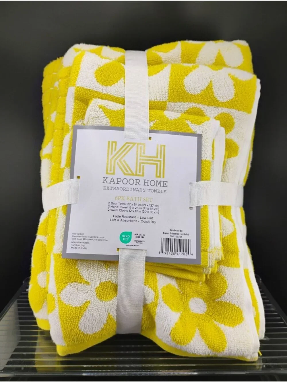 Kapoor Home 6-Piece Yellow Flower Print Bath Towel Set